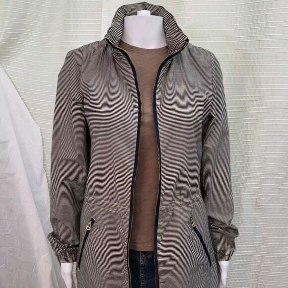 TOMMY HILFIGER Lightweight WindBreaker Brown/Cream Pinstripe Jacket Women's S - Picture 1 of 12